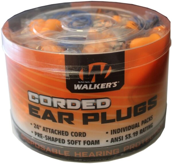 Walkers GWP-CORDPLGBKT Foam Corded Ear Plugs, NRR 32dB, Orange, 50