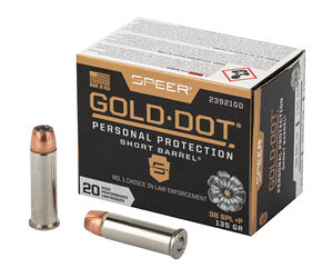 Speer Gold Dot Ammunition 38S+P 135gr HP SB 20rd