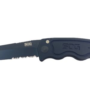 SOG Tactical Auto Folding Knife, Black TiNi Coated, Tanto Blade, Half Serrated, ST-04