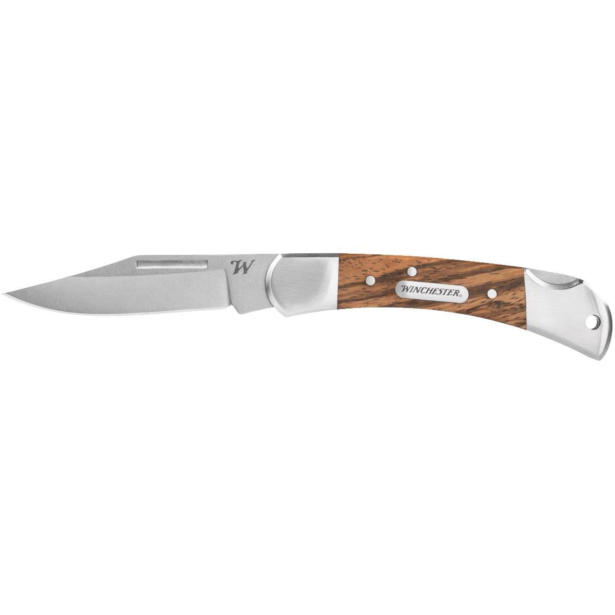 Winchester Lasso Folding Pocket Knife 3" 7Cr Blade with Zebra Wood Handle-img-0