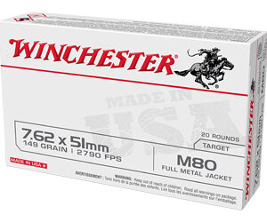 Winchester 7.62x51 M80 149 Grain Full Metal Jacket - 20 Rounds (500 Rounds Bulk Pack)