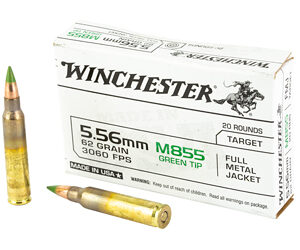 Winchester 5.56 M855 62 Grain Full Metal Jacket Green Tip 20 Rounds/1000 Rounds