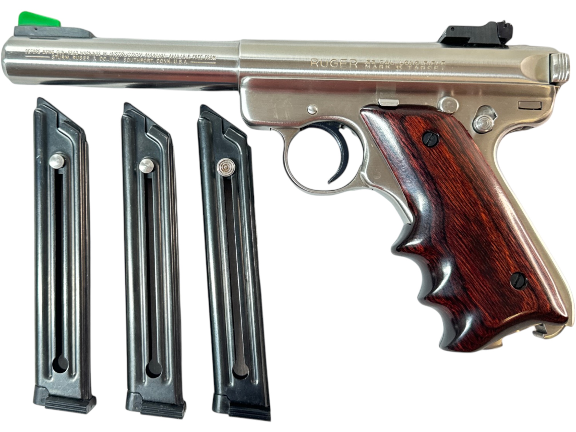 Ruger Mark II Target 22LR 5.5" Bull Stainless - Jeweled Bolt Grips 3 Mags-img-0