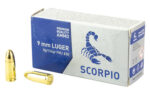 STV Technology Scorpio Ammo 9MM 124 Grain FMJ 1000rd Case